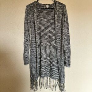 Mudd Charcoal Knit Cardigan with Fringe